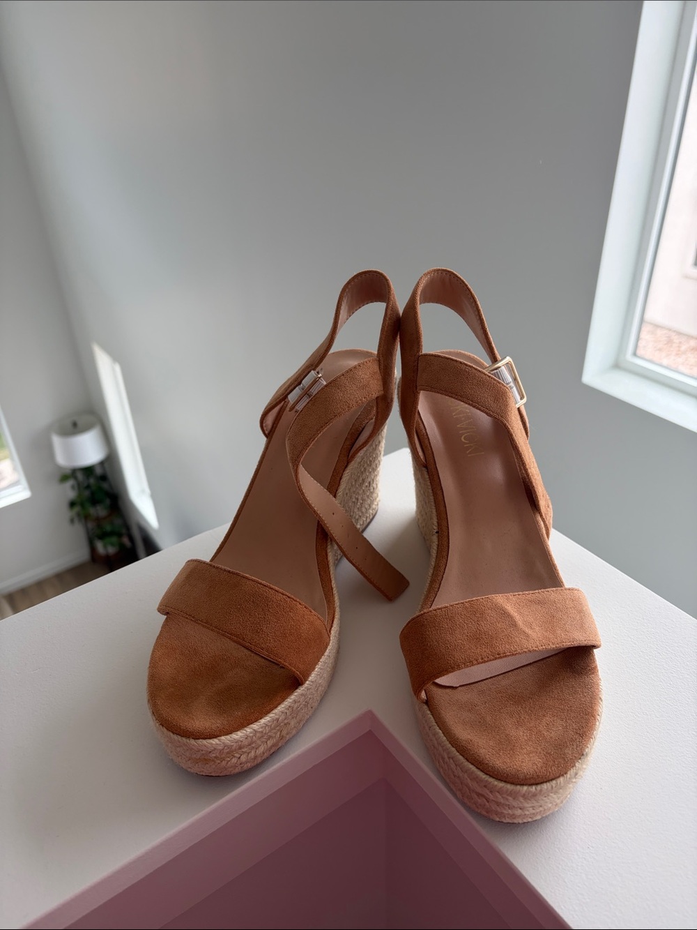 Suede Espadrille Wedge Sandals - Tan